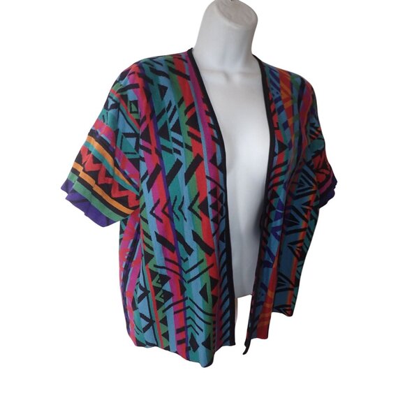Peruvian Connection Women M Open Cardigan Cayo Multi Colored short Sleeve NEW - Picture 3 of 7
